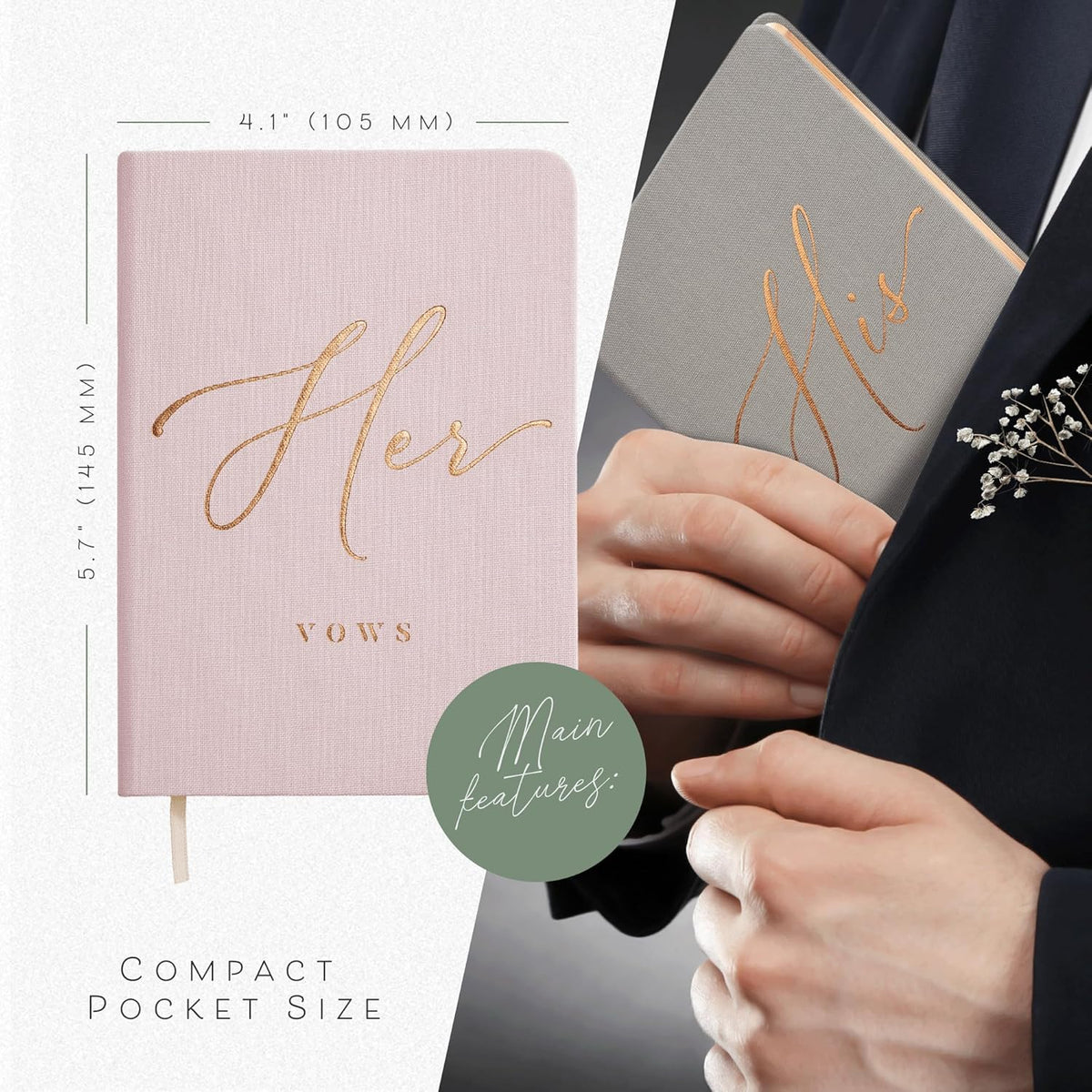 ARTESORI Vow Books His and Hers - Linen Wedding Vow Books Perfect as Bride & Groom Gifts, Wedding