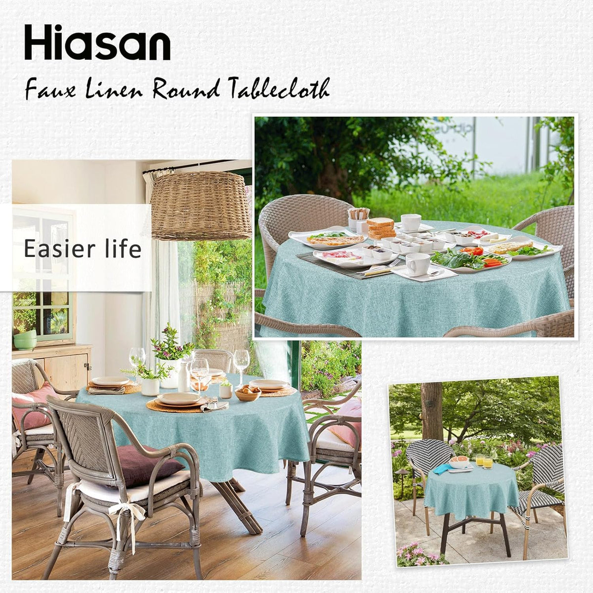 Hiasan Round Linen Tablecloth 50 Inch - Wrinkle and Stain Resistant Washable Polyester Fabric Table