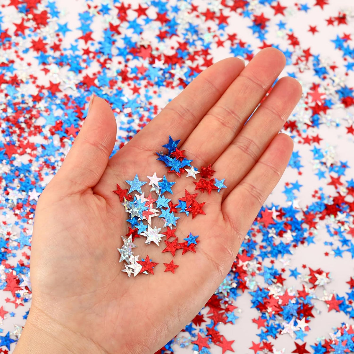 MARFOREVER Glitter 4th of July Star Confetti, Red White Blue Star Sprinkles Independence Day