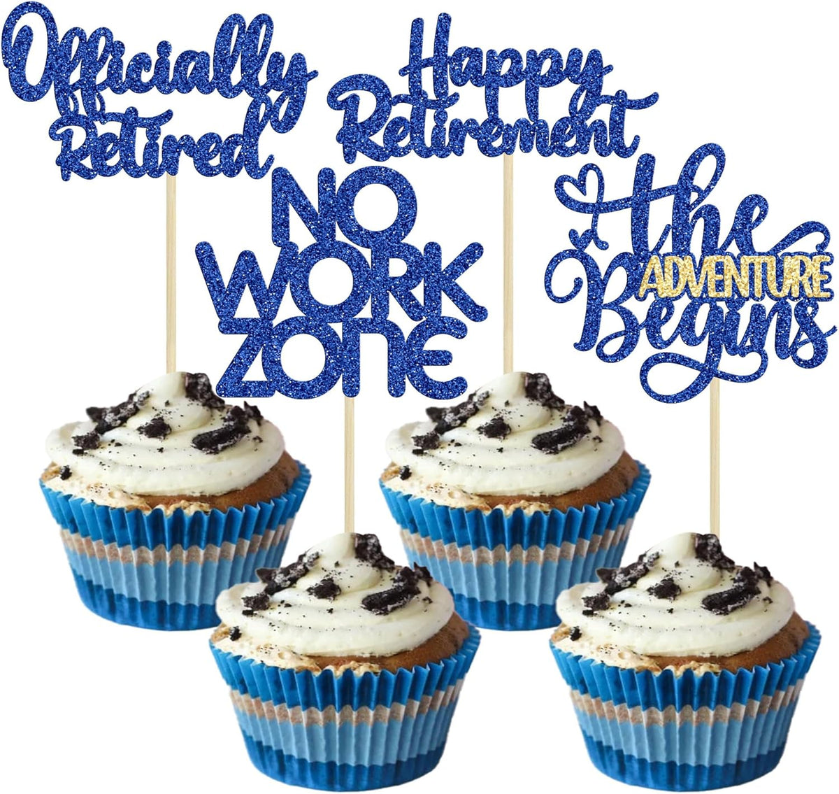 24Pcs Happy Retirement Cupcake Toppers Officially Retired Cake Toppers No Work Zone Adventure