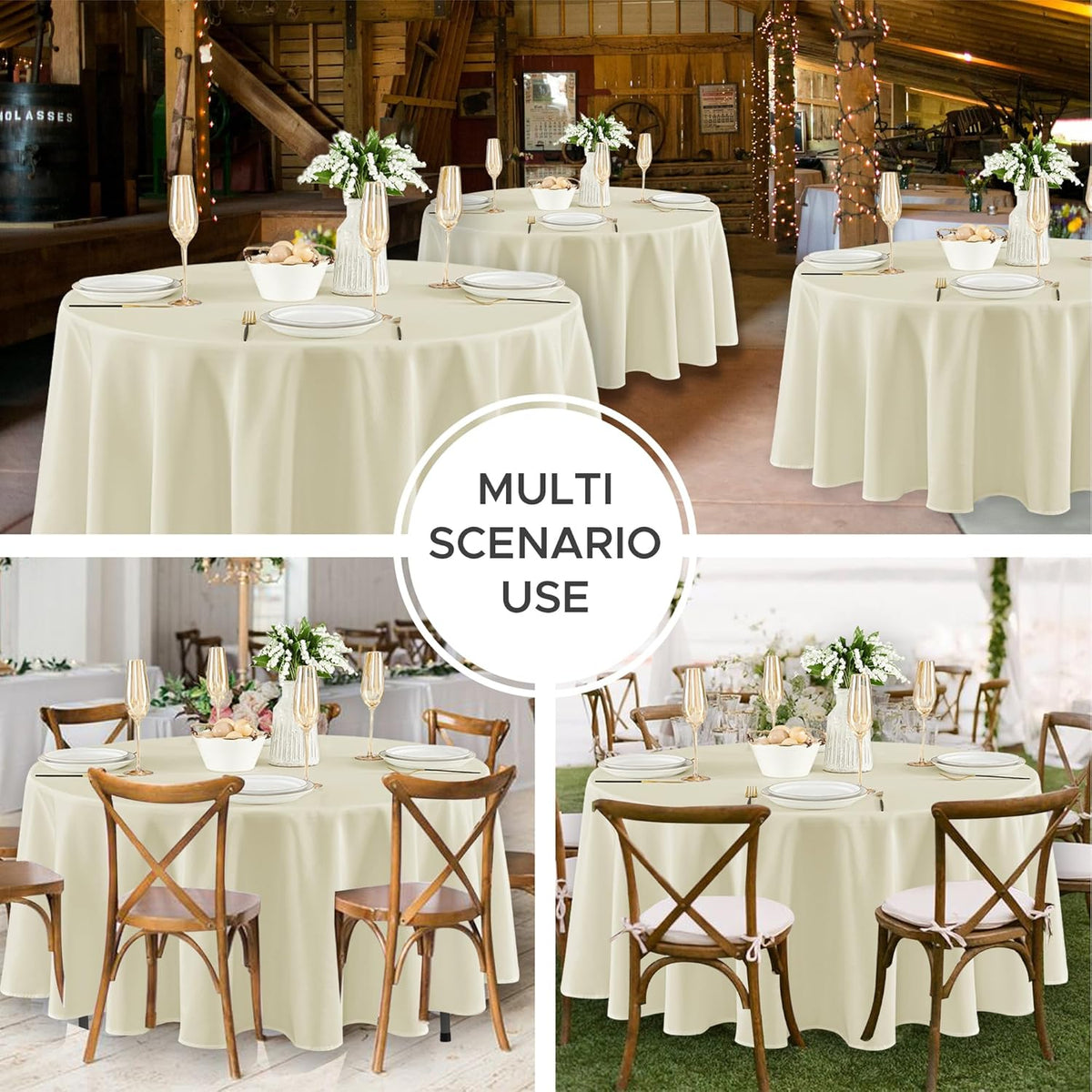 Fitable 8 Pack Round Tablecloths: Stain Resistant Wrinkle Free Circle Table Clothes, Washable