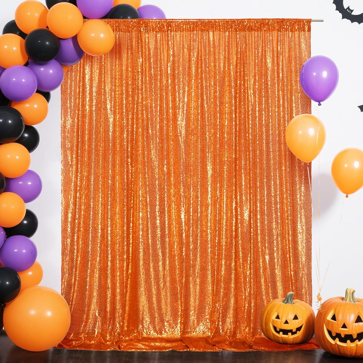 Eternal Beauty Orange Sequin Backdrop, 10x10 Ft Halloween Glitter Background Curtains for Shimmer