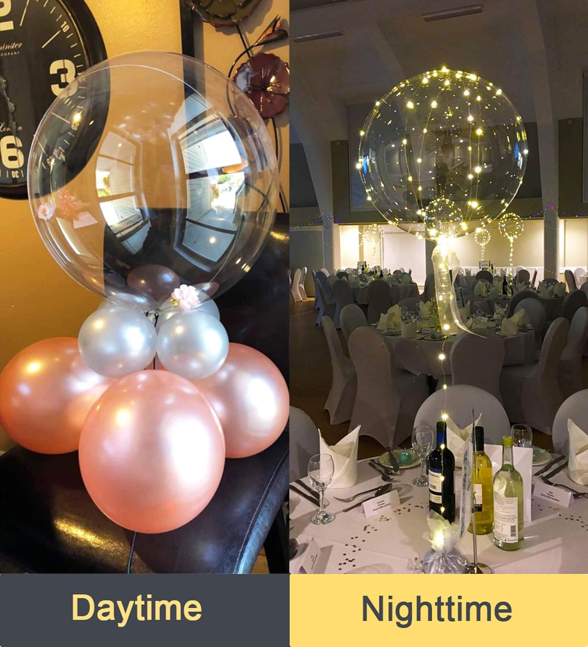 LED Balloons 10 Pack, Light Up Balloons 20 Inches Clear Helium Bobo Balloon, Glow Bubble Balloons