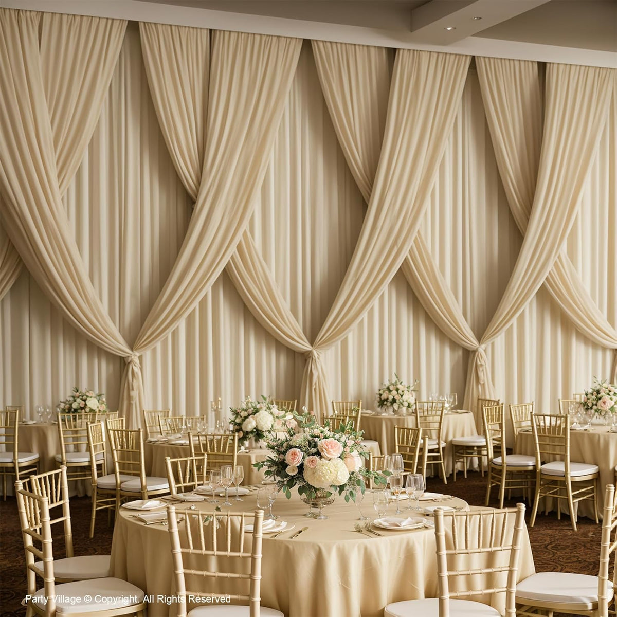 PartyVillage 10ft×15ft Beige Backdrop Curtain for Wedding Parties, 2 Panels Wrinkle Free 15 FT Long