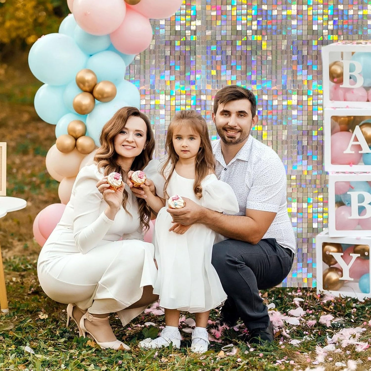 12PCS Colorful Shimmer Wall Backdrop, Square Sequin Photo Backdrops Panel, Glitter Wall Background