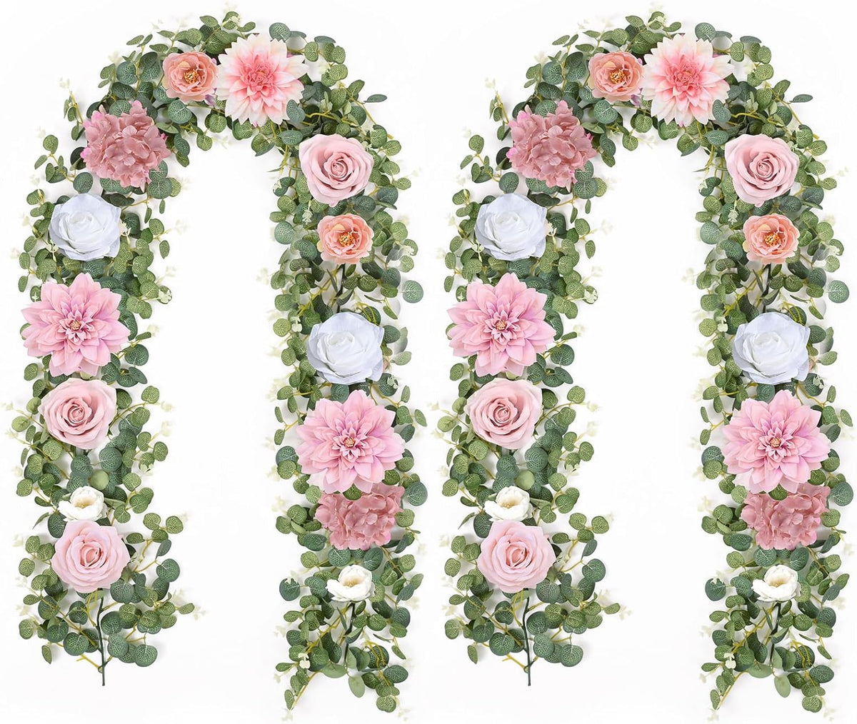 Waipfaru 2 Pcs Flower Garland, 12.14ft Eucalyptus Garland Vines with Flowers for Wedding Reception