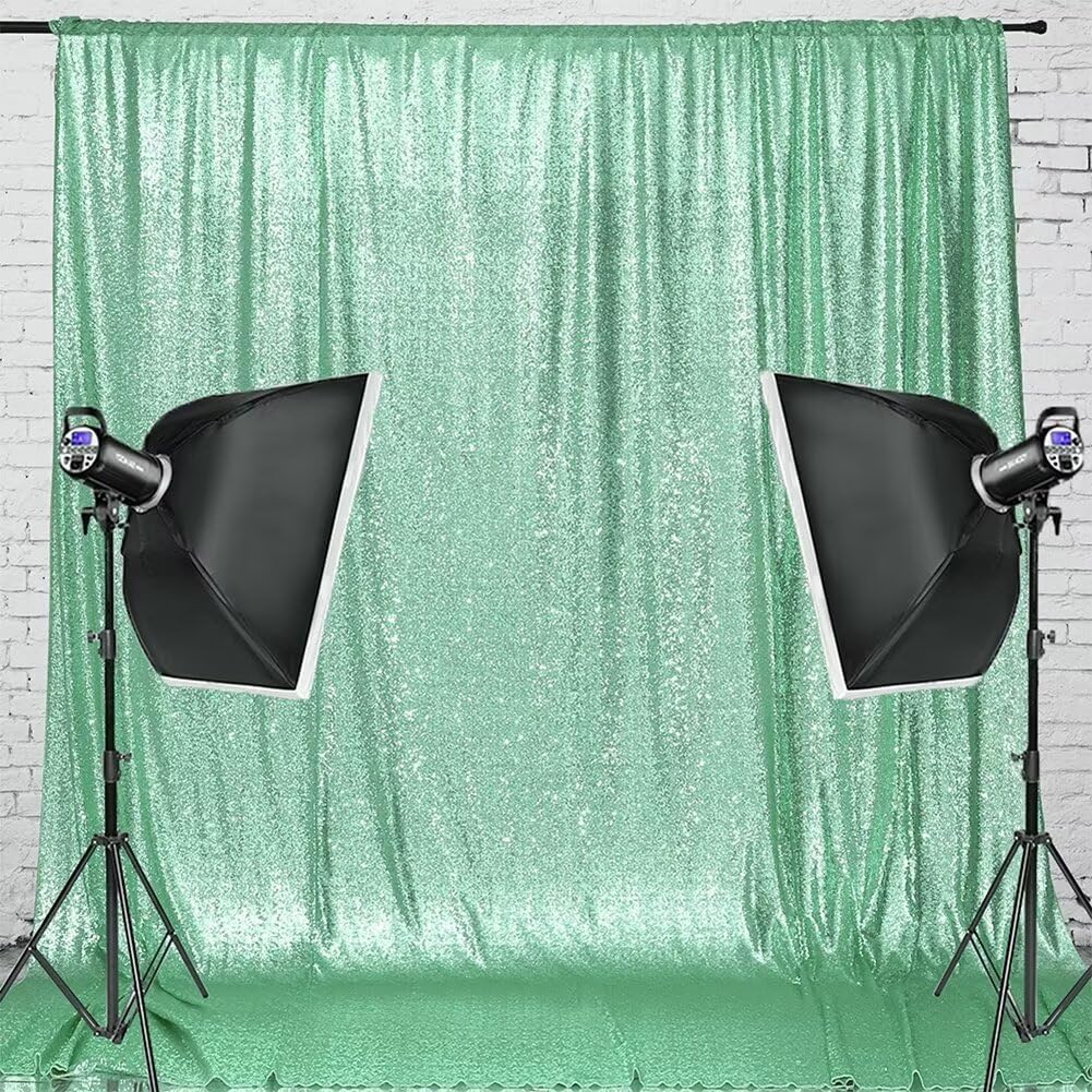 Eternal Beauty Mint Green Sequin Backdrop, 8x10 Ft Glitter Background Curtains for Shimmer