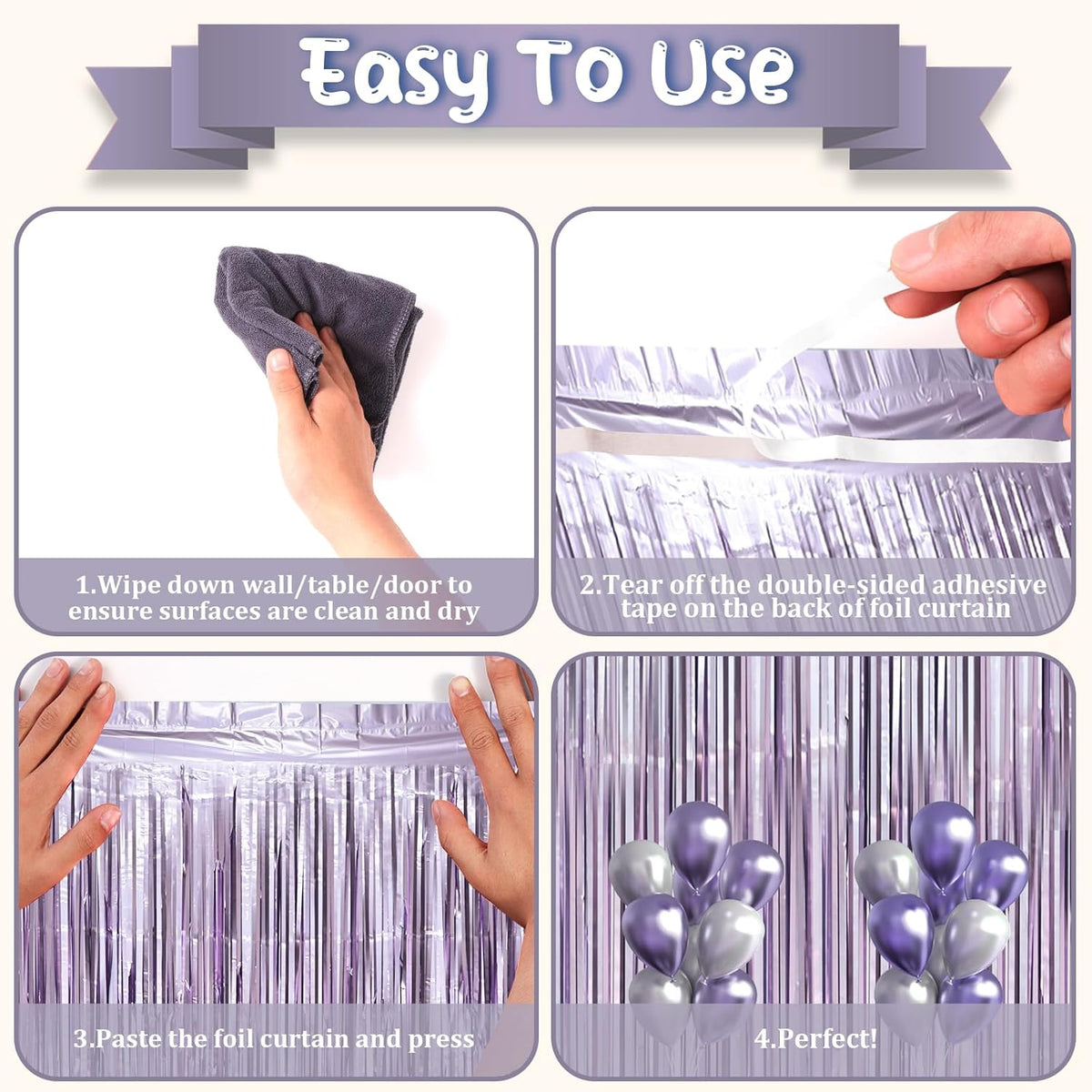 2 Pack Light Purple Foil Fringe Backdrop Curtains, Tinsel Streamers Party Decorations, Fringe