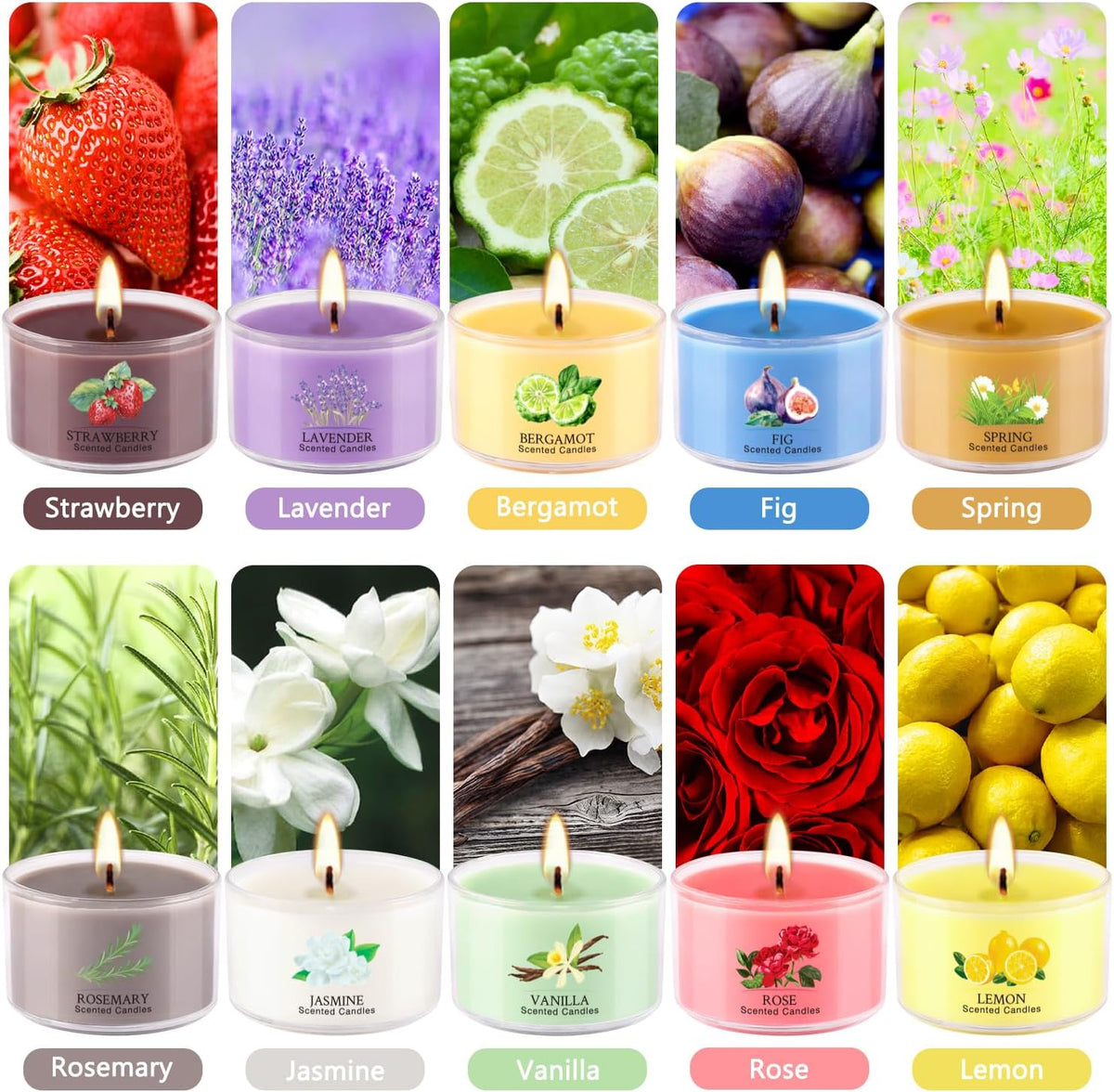 40 Scented Candle Set, 10 Fragrances, 35g Natural Soy Wax Candles with Smokeless Cotton Wicks