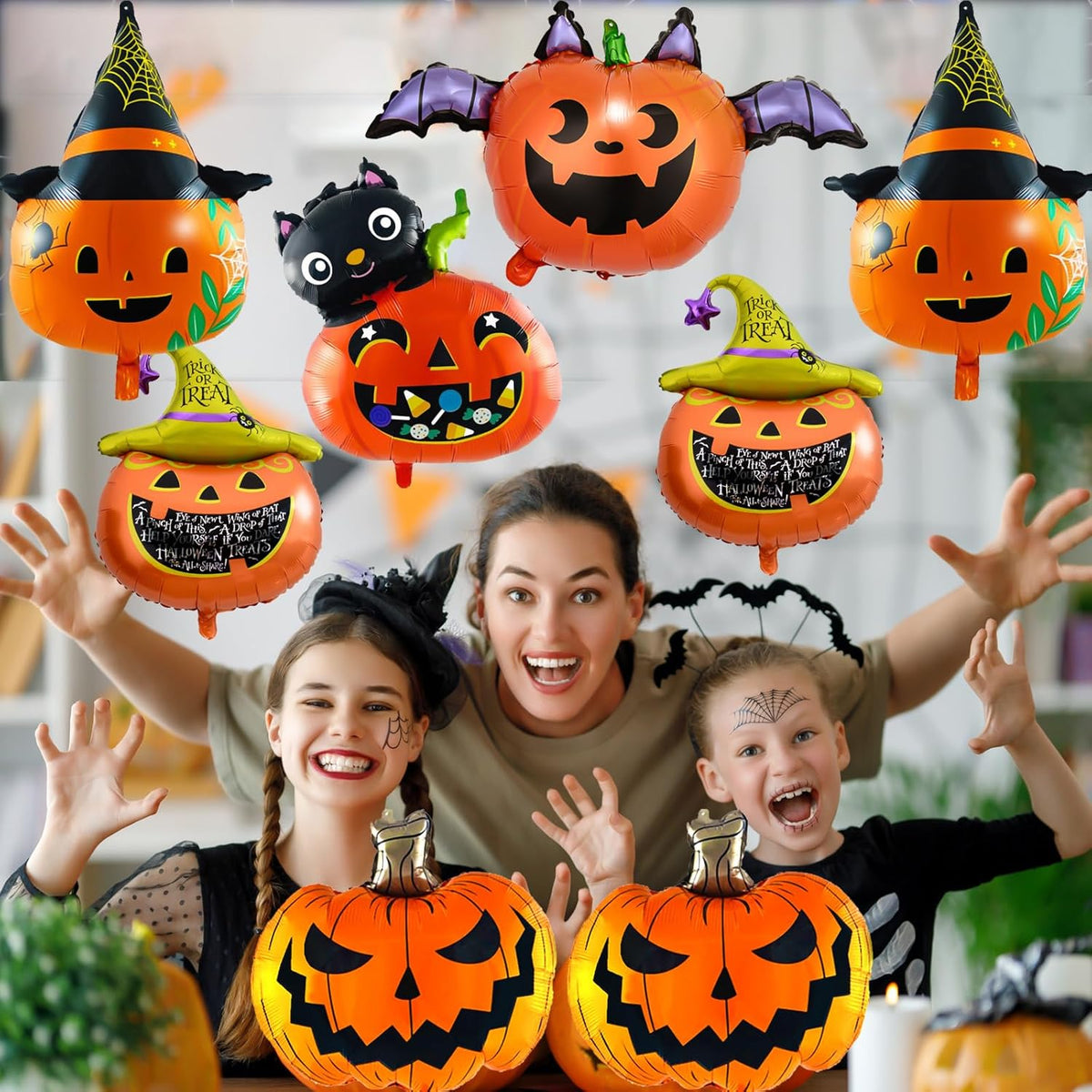 8Pcs Halloween Pumpkin Foil Balloons – 30inch Orange & Black Scary Balloons for Party Decor, Jack O