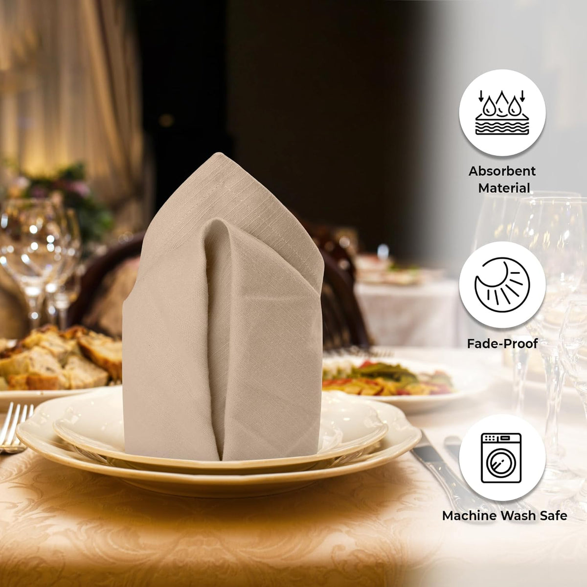 Urban Villa Dinner Napkins Solid Taupe Color Cloth Napkins (Set of 12) Oversized 20x20 Inches 100%