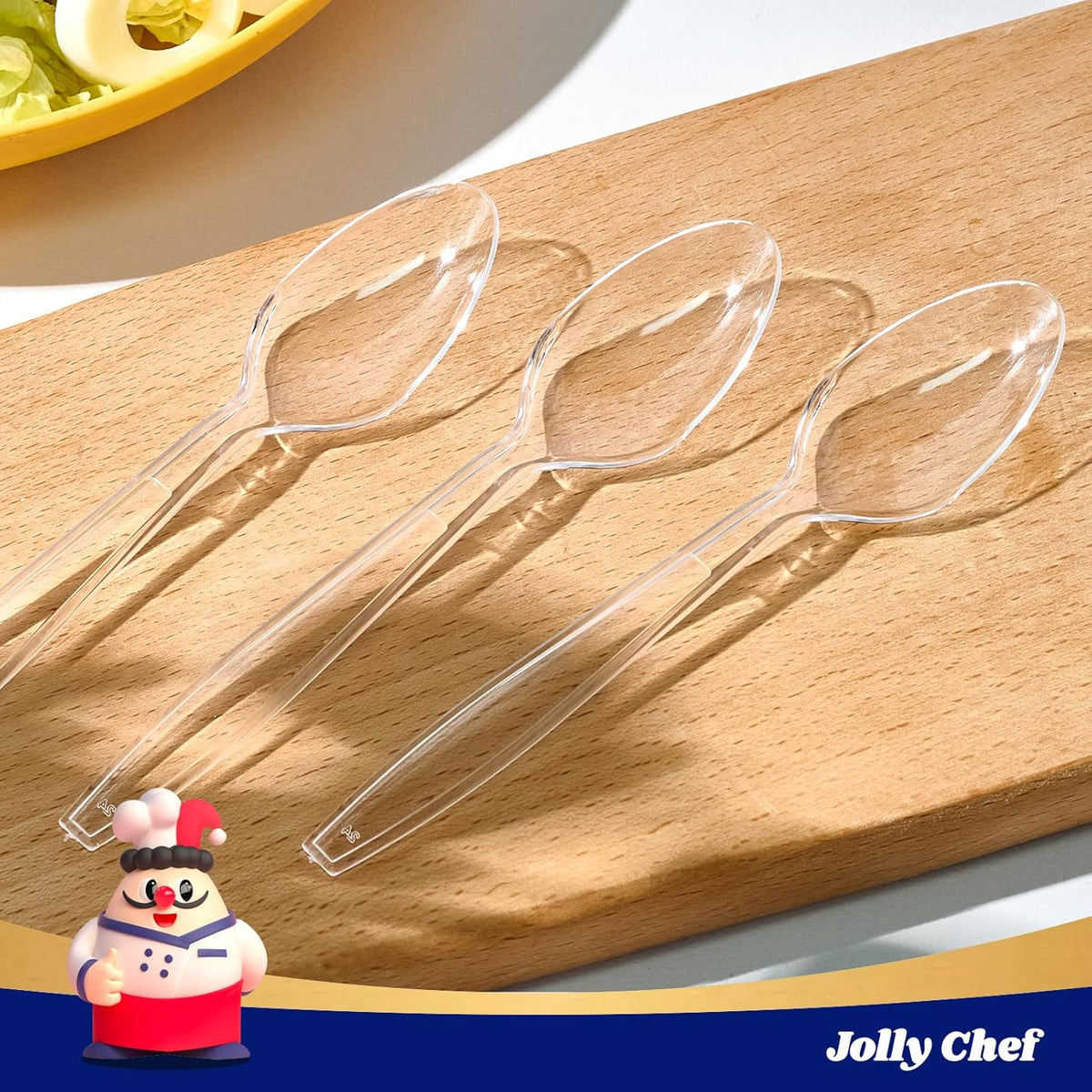JOLLY CHEF 300 Count Clear Plastic Teaspoons Heavy Duty, 6.54" Heat Resistant Solid and Durable