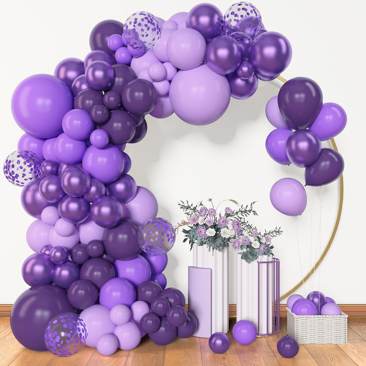 Amandir 153pcs Purple Balloon Garland Arch Kit, Different Sizes 18 12 10 5 inch Lavender Latex