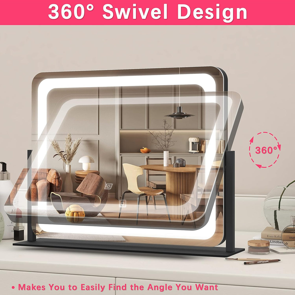 22x17 Inch Lighted Vanity Mirror with Dimmable LED Lights - 3 Color Modes, Smart Touch Control &