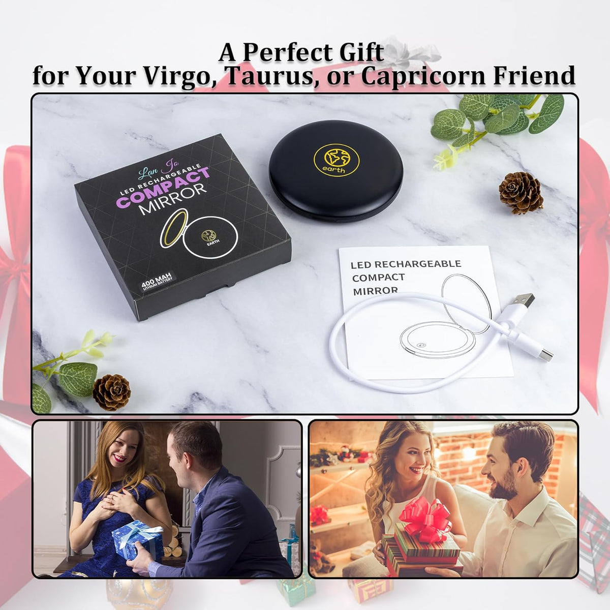 LanJo Lighted Compact Mirror with 1X/5X Magnification, Stepless Dimming & 3 Adjustable Light
