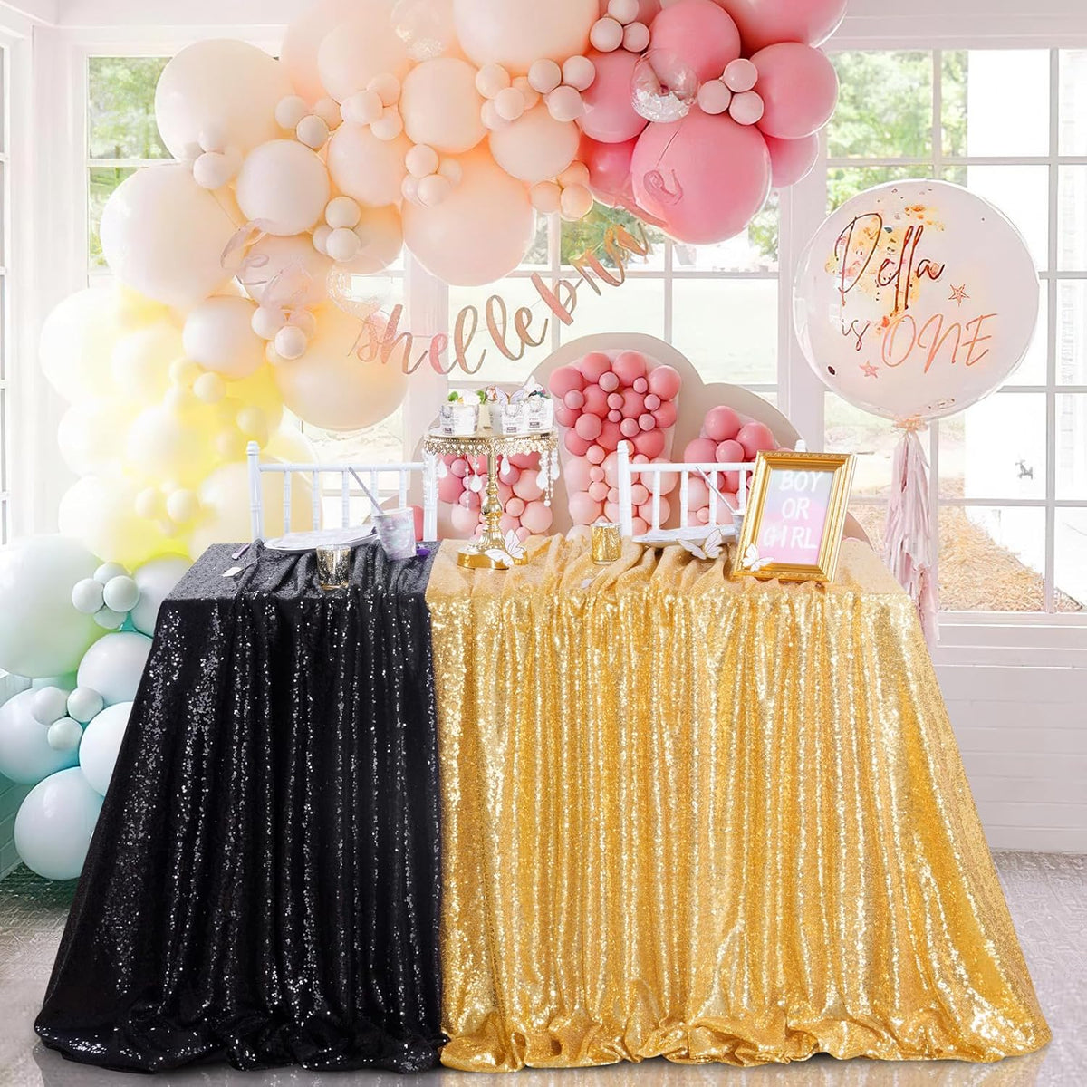 QueenDream Sparkly Sequin Tablecloth - Black Table Cloth 50x80 Inches Rectangle Table Overlay