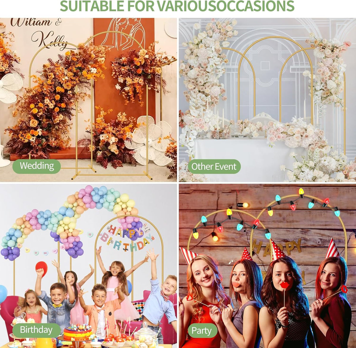 Metal Arch Backdrop Stand 7.2FT+6FT Wedding Arch Backdrop Stand Set of 2 Gold Arch Backdrop Stand