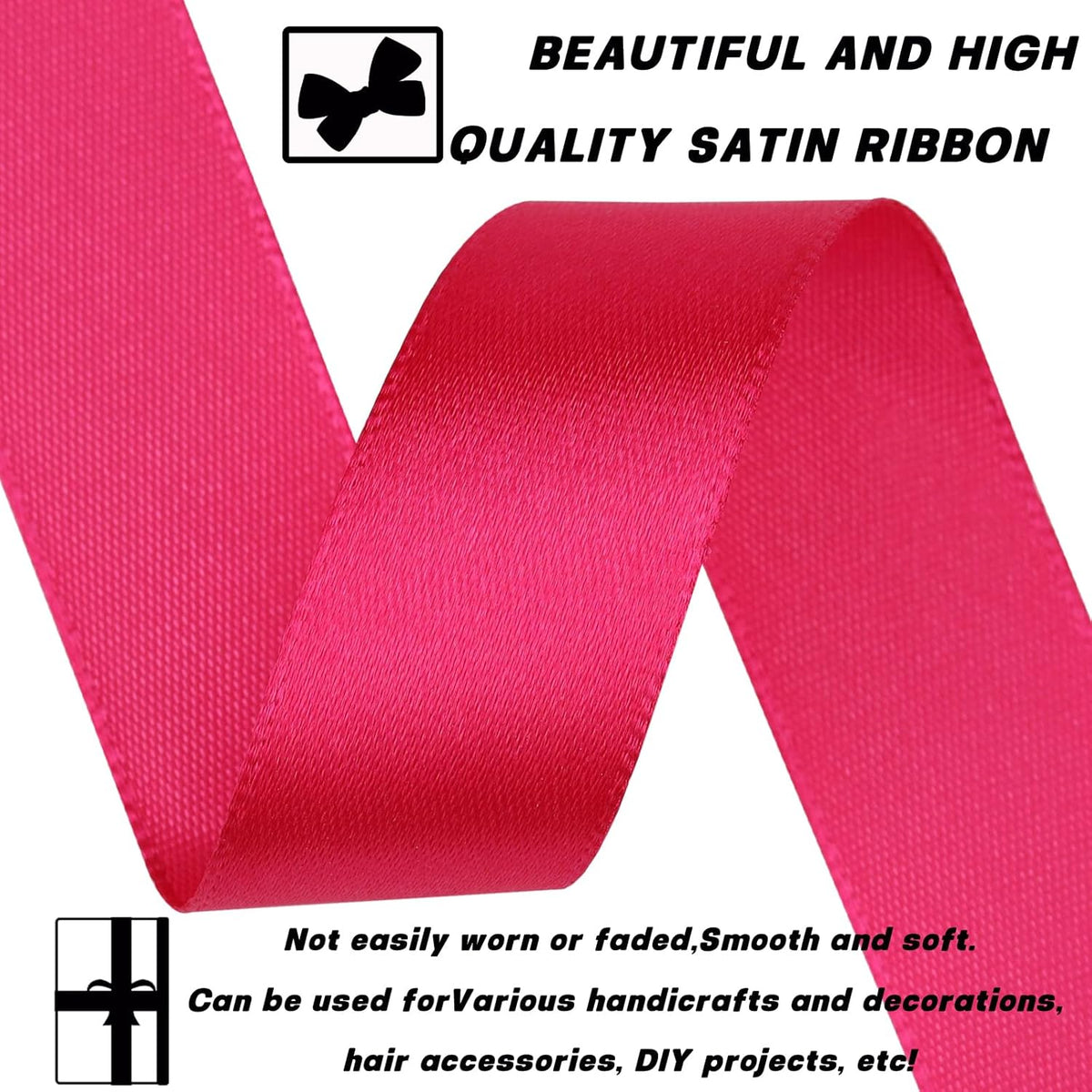 Hot Pink Satin Craft Ribbon - 7/8 Inch, 60 Yards - Single Face Polyester for Handmade Roses, Gift