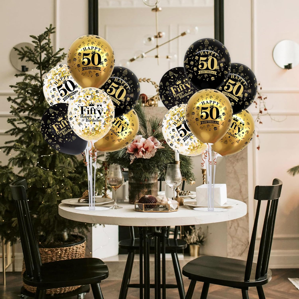 TONIFUL 4 Set Black Gold Balloon Stand Kit for Birthday Decorations for 50th,Balloon Centerpieces