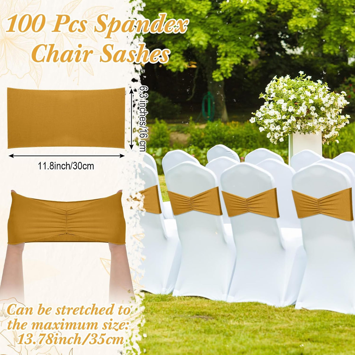 Moukeren 100 Pcs Spandex Chair Sashes Bows Bands Slider Sashes for Chair Covers Elastic Bands Ties