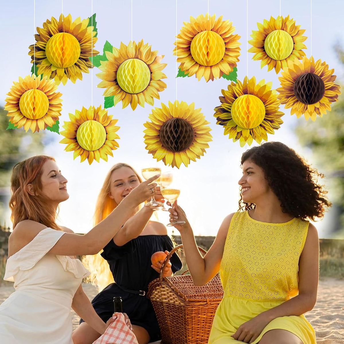SUNBEAUTY 9 PCS 10 Inches Sunflower Decorations for Party 3D Large Honeycomb Hanging Paper