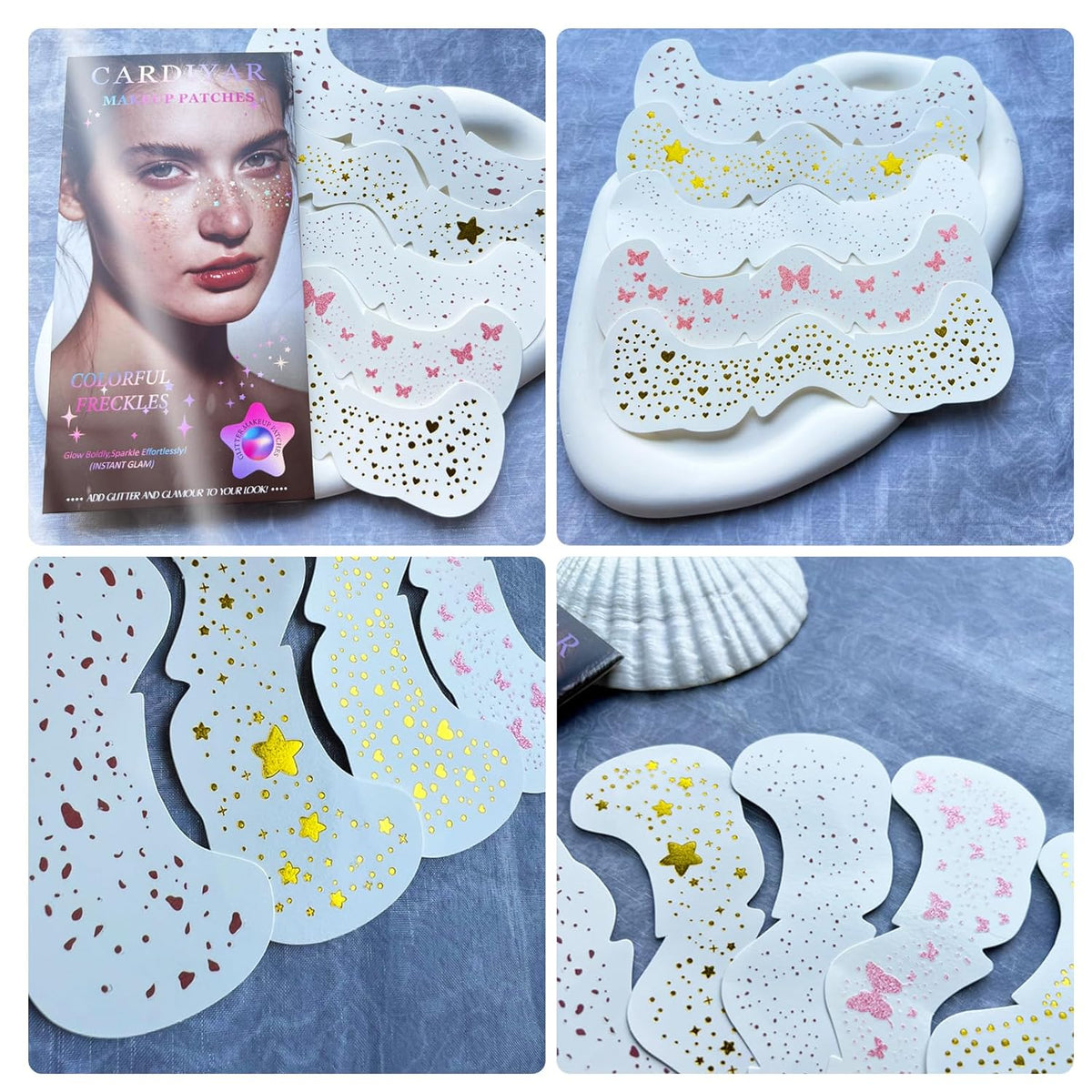 Glitter Freckles, 24PCS Glitter Freckles Face Tattoo, Sparkle Freckles for Women, Waterproof Gold
