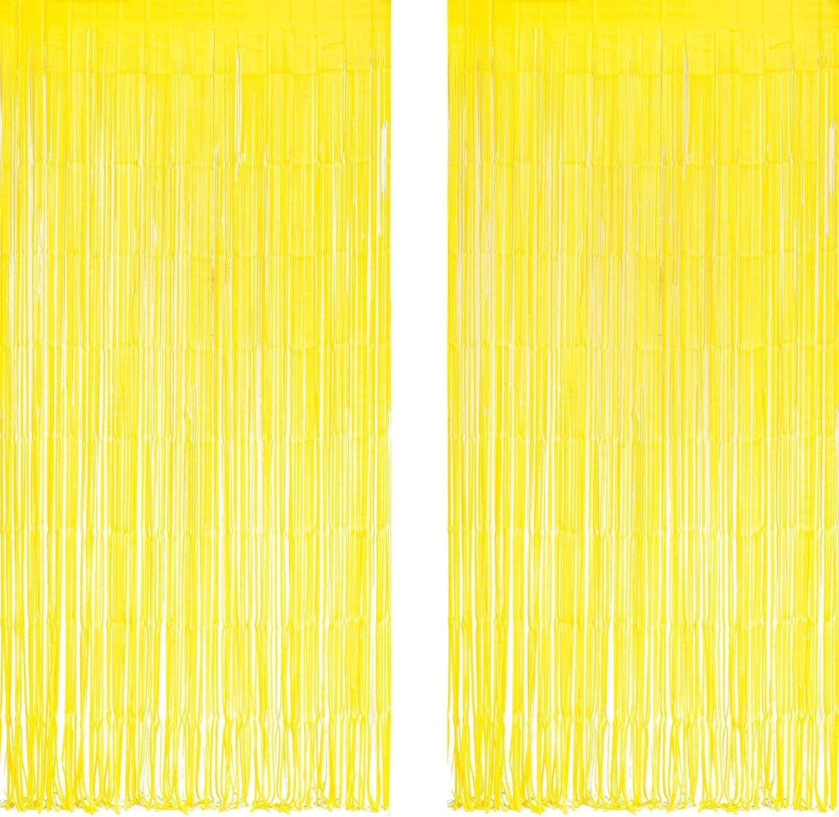 Yellow Streamers Party Backdrop - GREATRIL Foil Fringe for Pineapple/Lemon/Truck/Race Birthdays