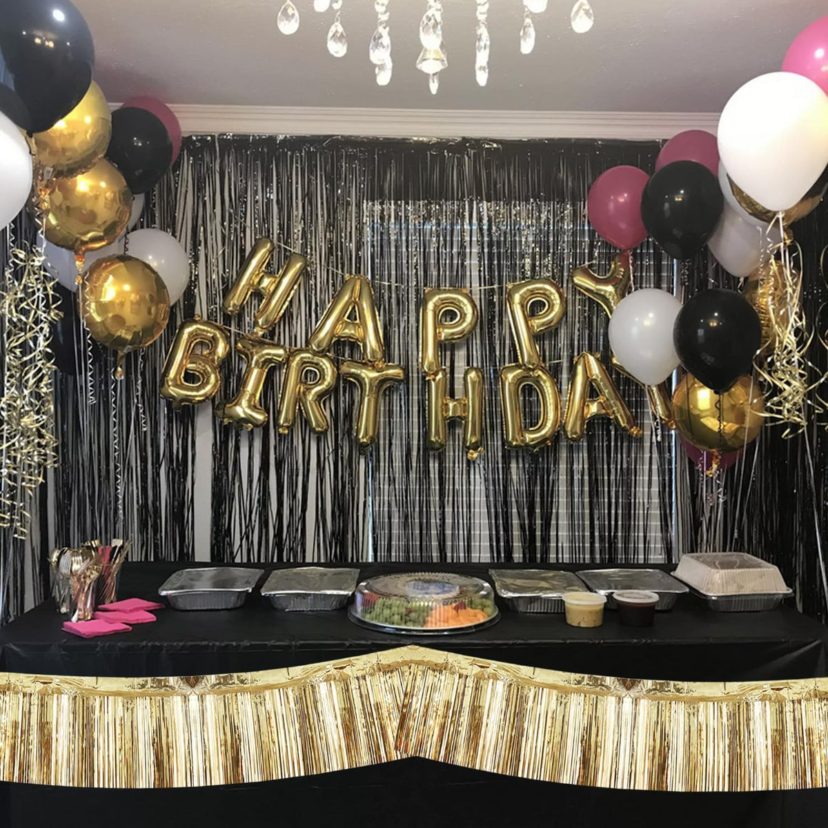 BEISHIDA 3 Packs Metallic Foil Fringe Garland Champagne Wall Hanging Tinsel Fringe Banners for Car