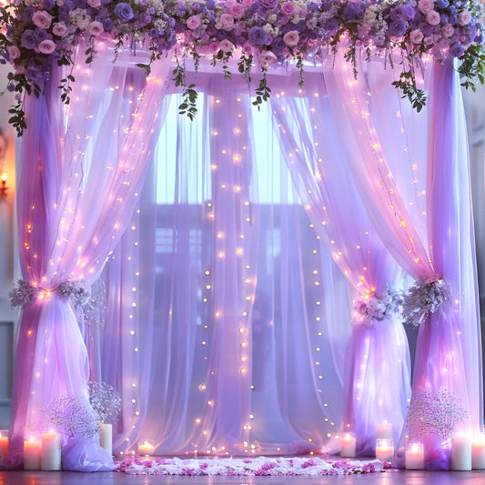 Lavender Tulle Backdrop Curtain with Lights String for Wedding Baby Shower 20×10ft Lavender Sheer