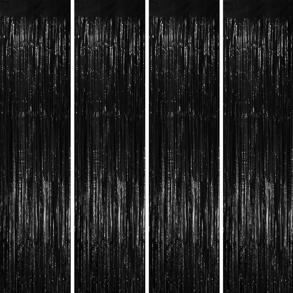 4 Pack Black Foil Fringe Backdrop Curtains, Tinsel Streamers Birthday Party Decorations, Fringe