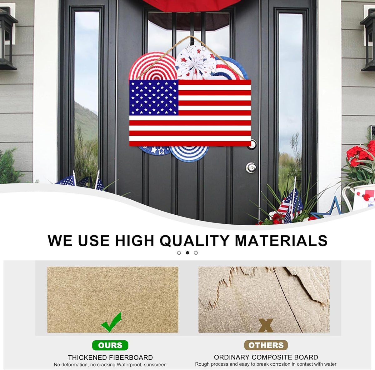American Flag Door Hanging Sign，Farmhouse Patriotism Artwork Decorations Signs, Framed Indoor