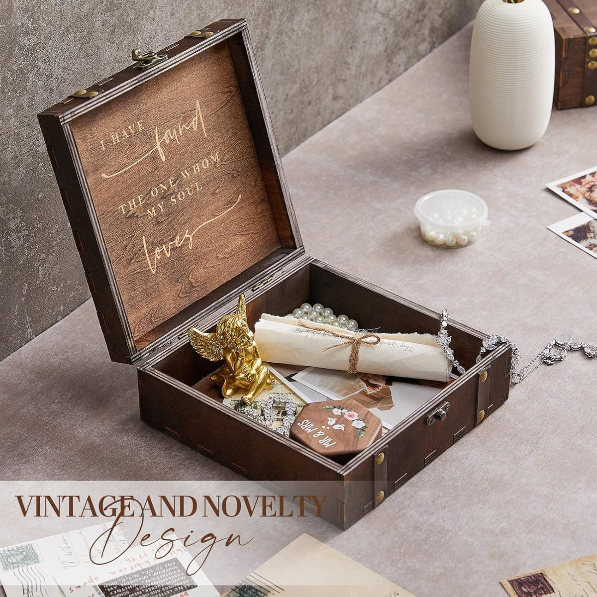 AW BRIDAL Mr and Mrs Wedding Keepsake Box for Couples, Wooden Memory Boxes with Lids, Bridal Shower