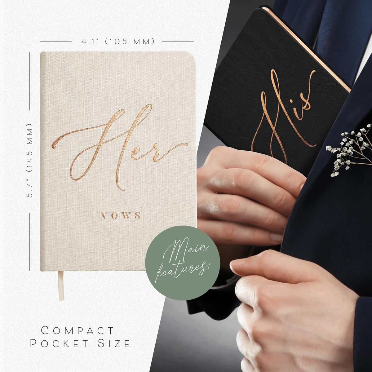 ARTESORI Vow Books His and Hers - Linen Wedding Vow Books Perfect as Bride & Groom Gifts, Wedding