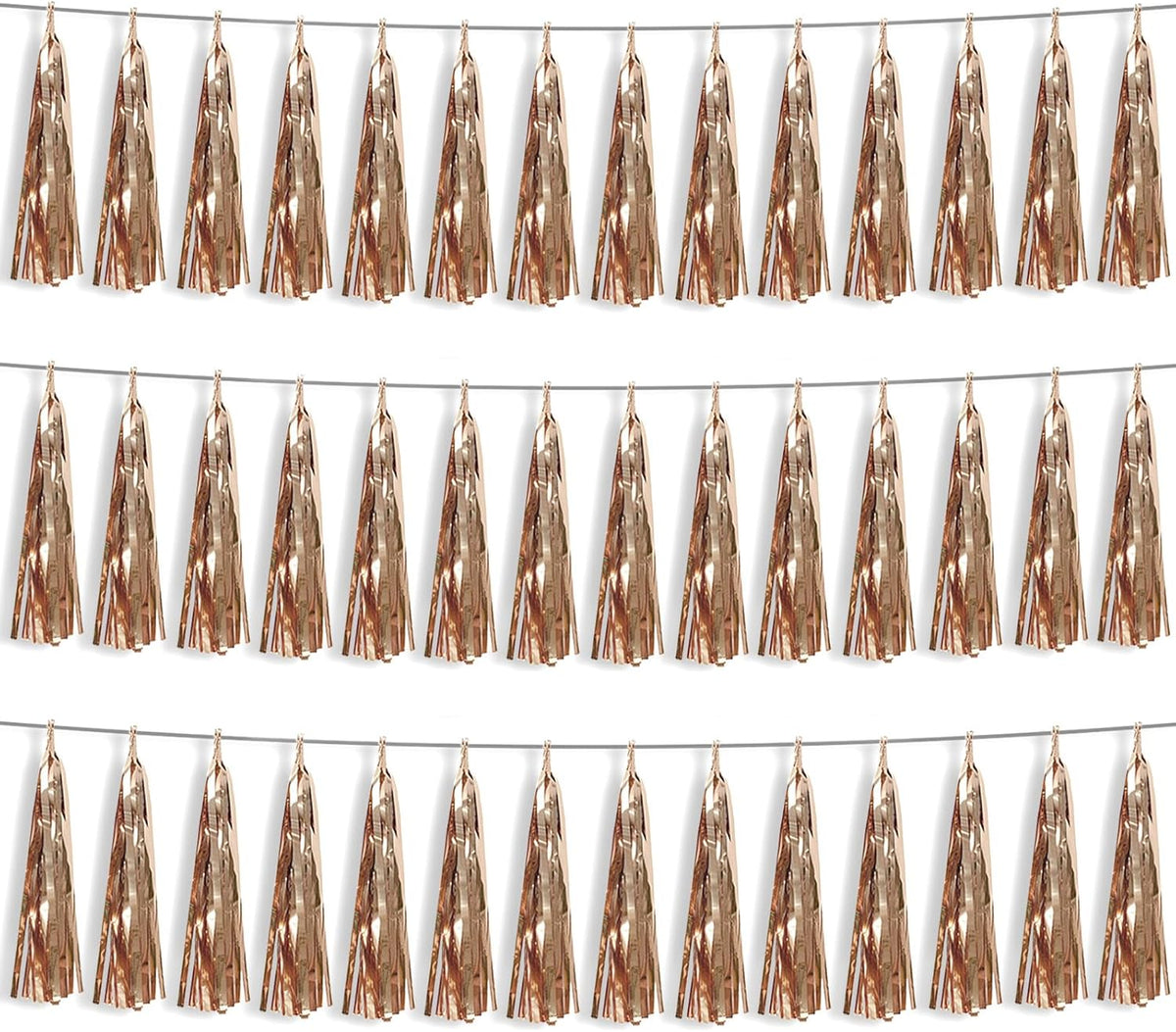 3P Champagne Gold Foil Fringe Metallic Tassel Streamers Banner Tassel Garland for Parade Floats