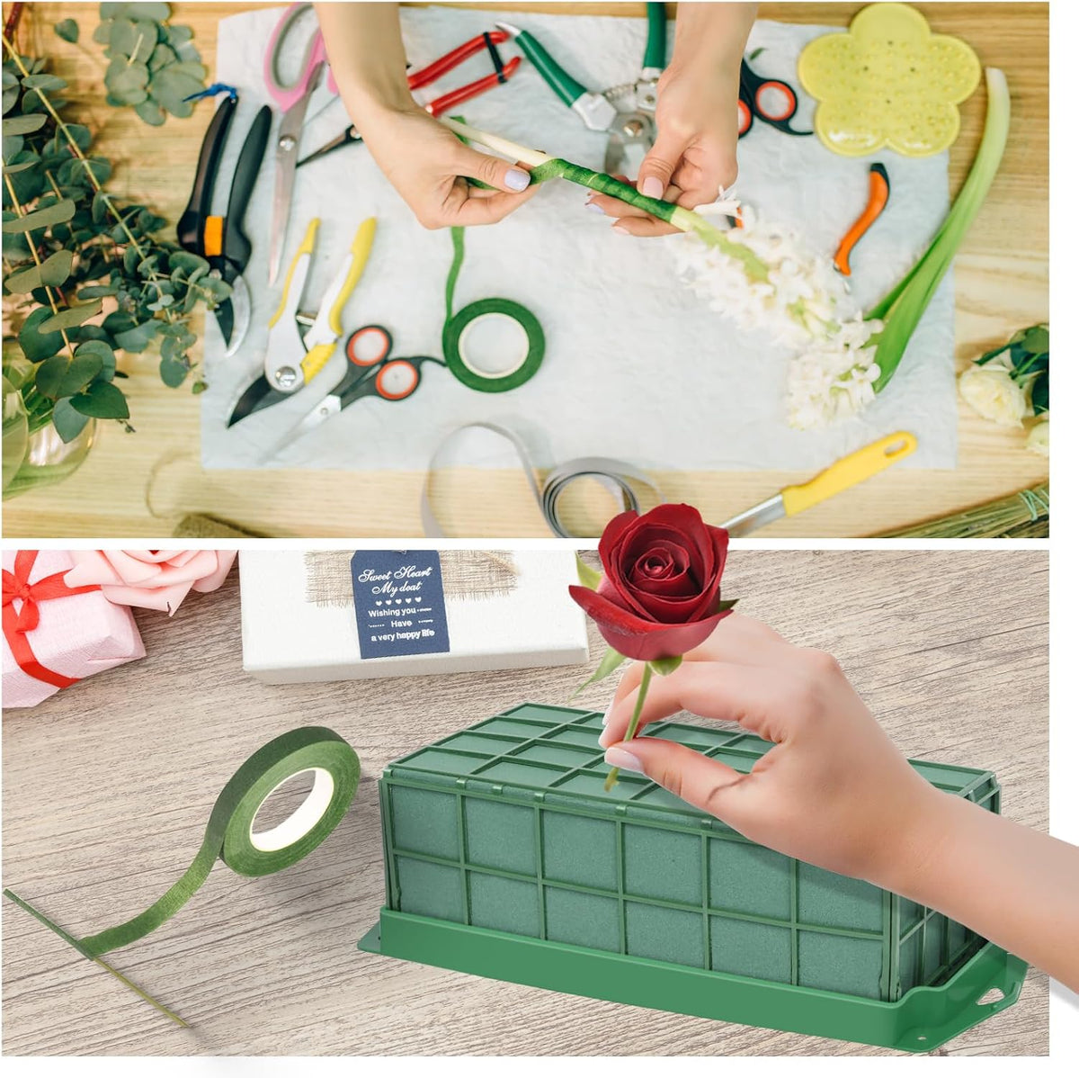 YOMUME 4 Pcs Floral Foam Cage, Flower Foam Blocks for Fresh and Artificial Flowers, Wedding