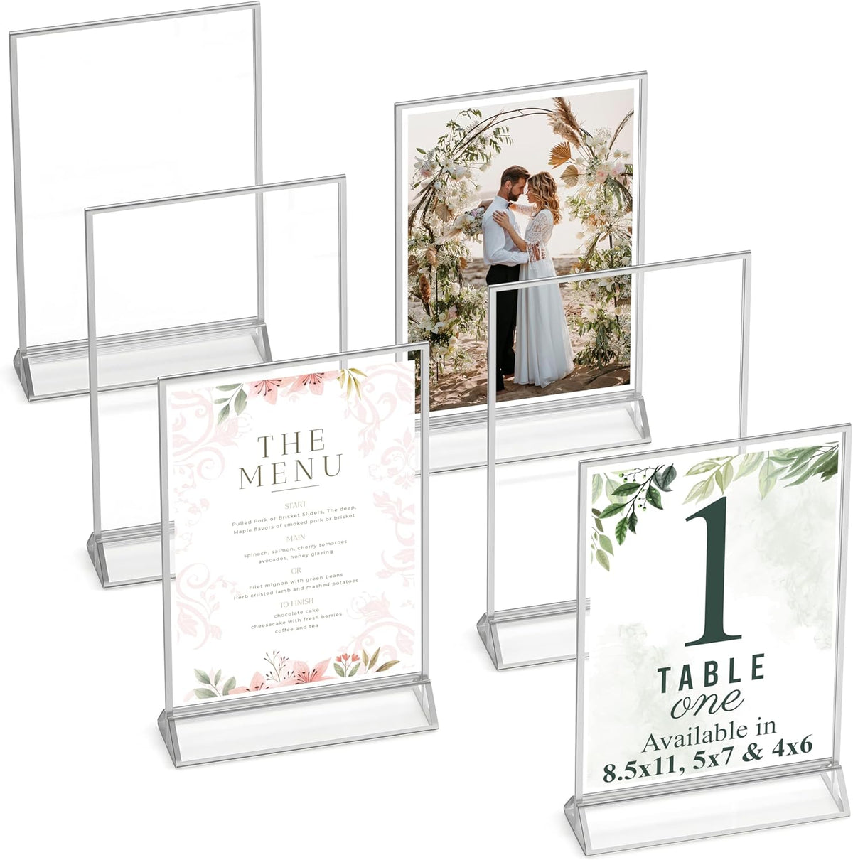 Silver Picture Frames Double-Sided, 6-Pack 4x6 Acrylic Table Number Holders, Clear Easel Stands for