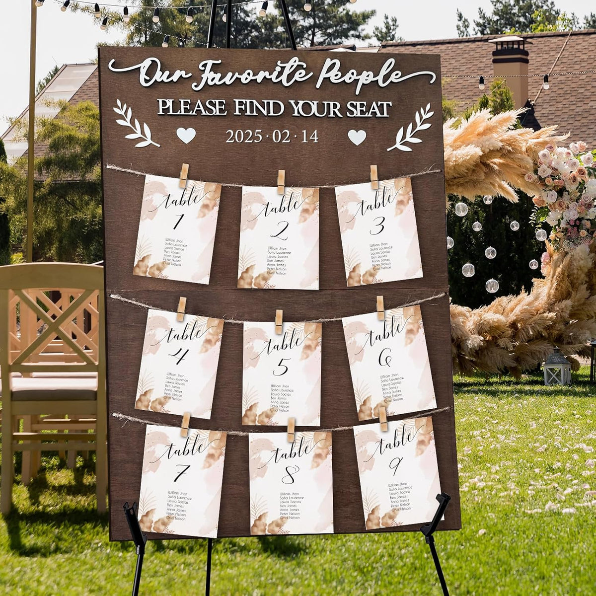 OurWarm Wedding Seating Chart with Easel Display Stand, Rustic Seating Chart for Wedding Reception