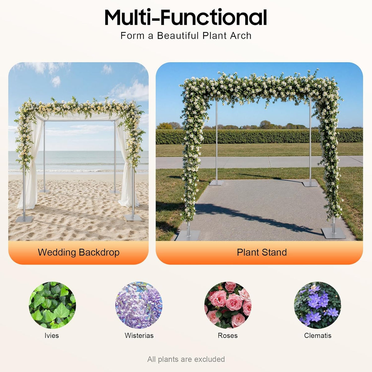 Wedding Backdrop Stand 4 Post,5ft~10 ft Adjustable Wedding Hardware Kit Chuppah Canopy Detachable