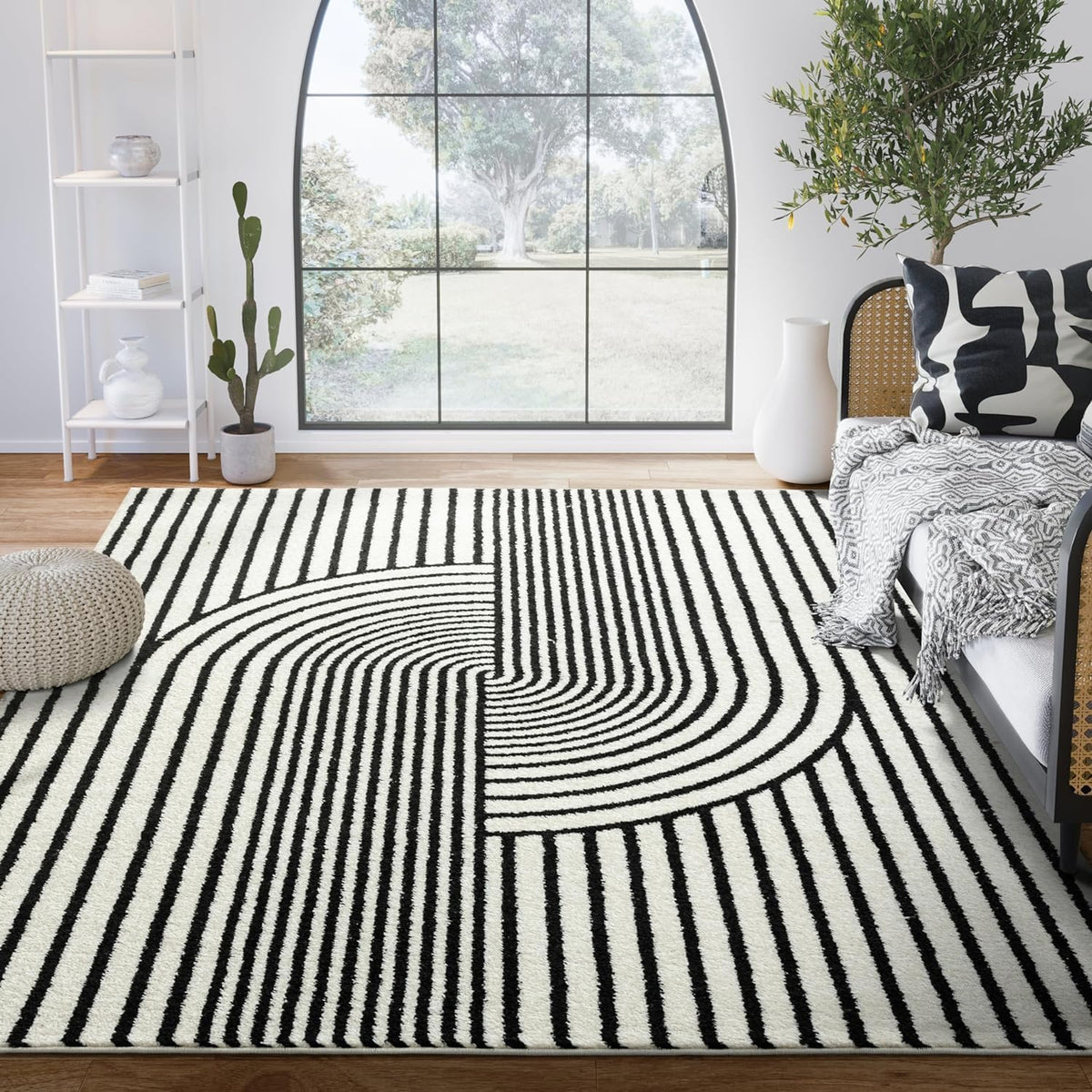 Abani Nuevo Collection Area Rug - Mid-Century Black and White Arch Knot Design - 2' x 3' - for