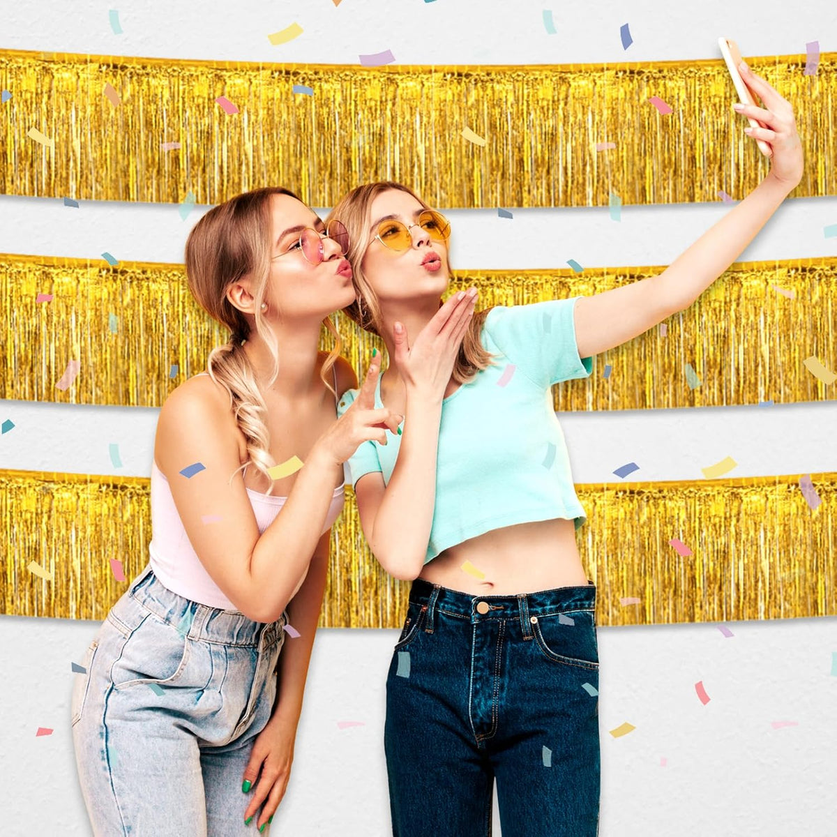 4 Pack 10 Feet Gold Foil Fringe Garland Metallic Tinsel Streamers Banner Wall Hanging Curtain