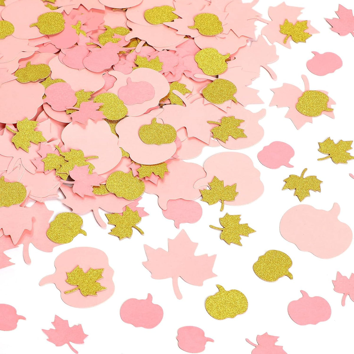 MARFOREVER 350 Pcs Fall Thanksgiving Pink and Gold Pumpkin Maple Leaf Confetti, Little Pumpkin Baby