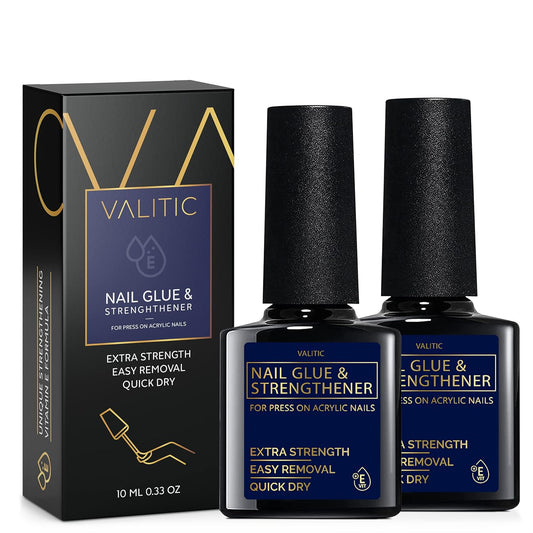 Valitic Strong Nail Glue and Strengthener for Acrylic and Press On Nails - Quick Dry Brush On Gel