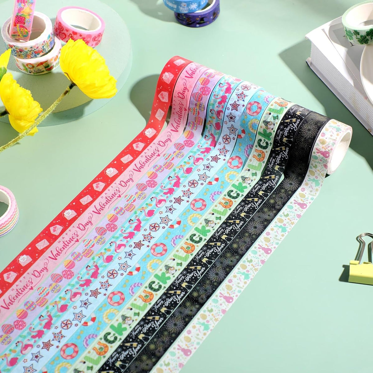 TaoBary 33 Rolls Holiday Plaid Washi Tape, 15 mm Seasonal Washi Tape Set Bohemian Colorful Vintage