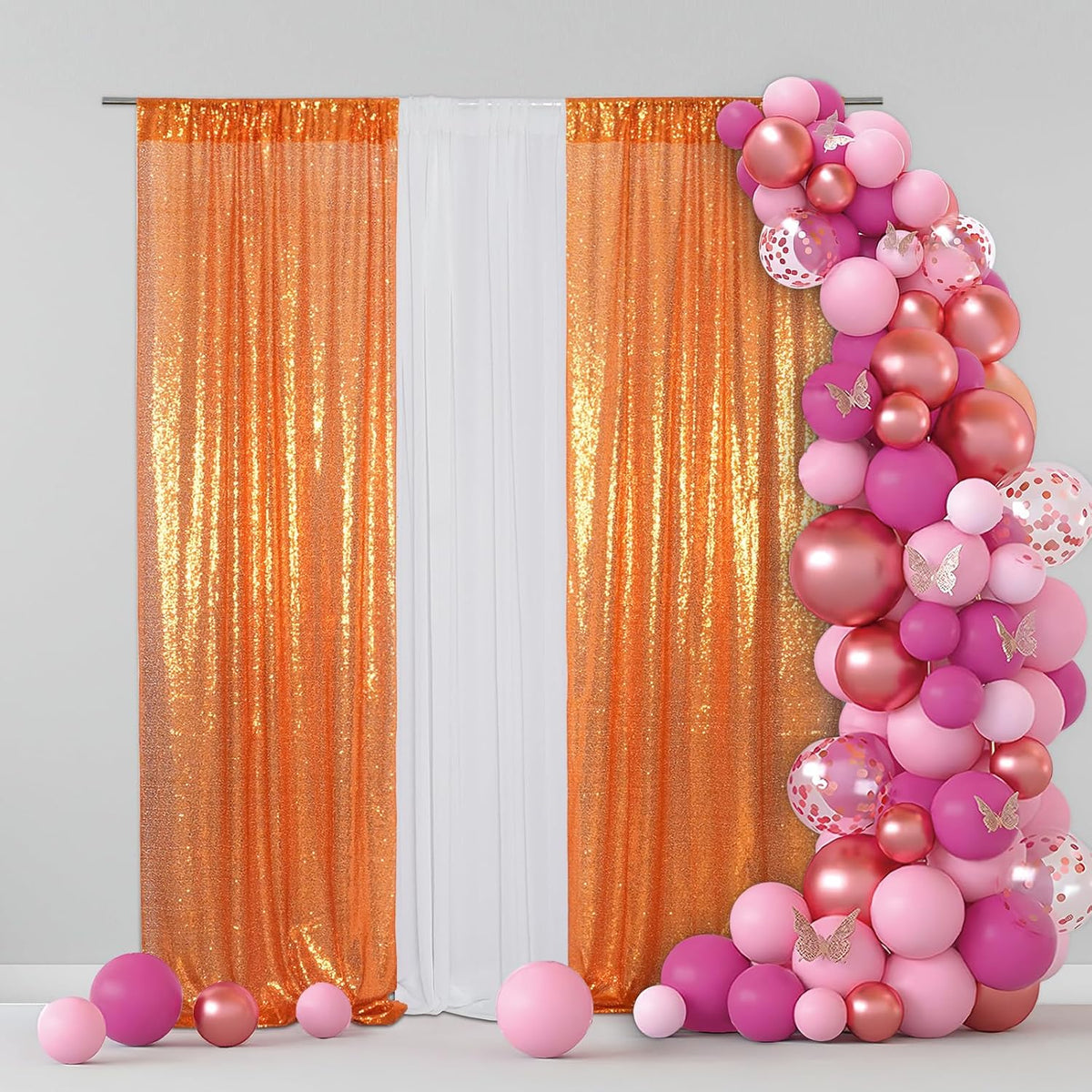 Eternal Beauty Sequin Backdrop Curtains, 2x8 Ft-2 Panels Orange Back Drop for Shimmer Photography