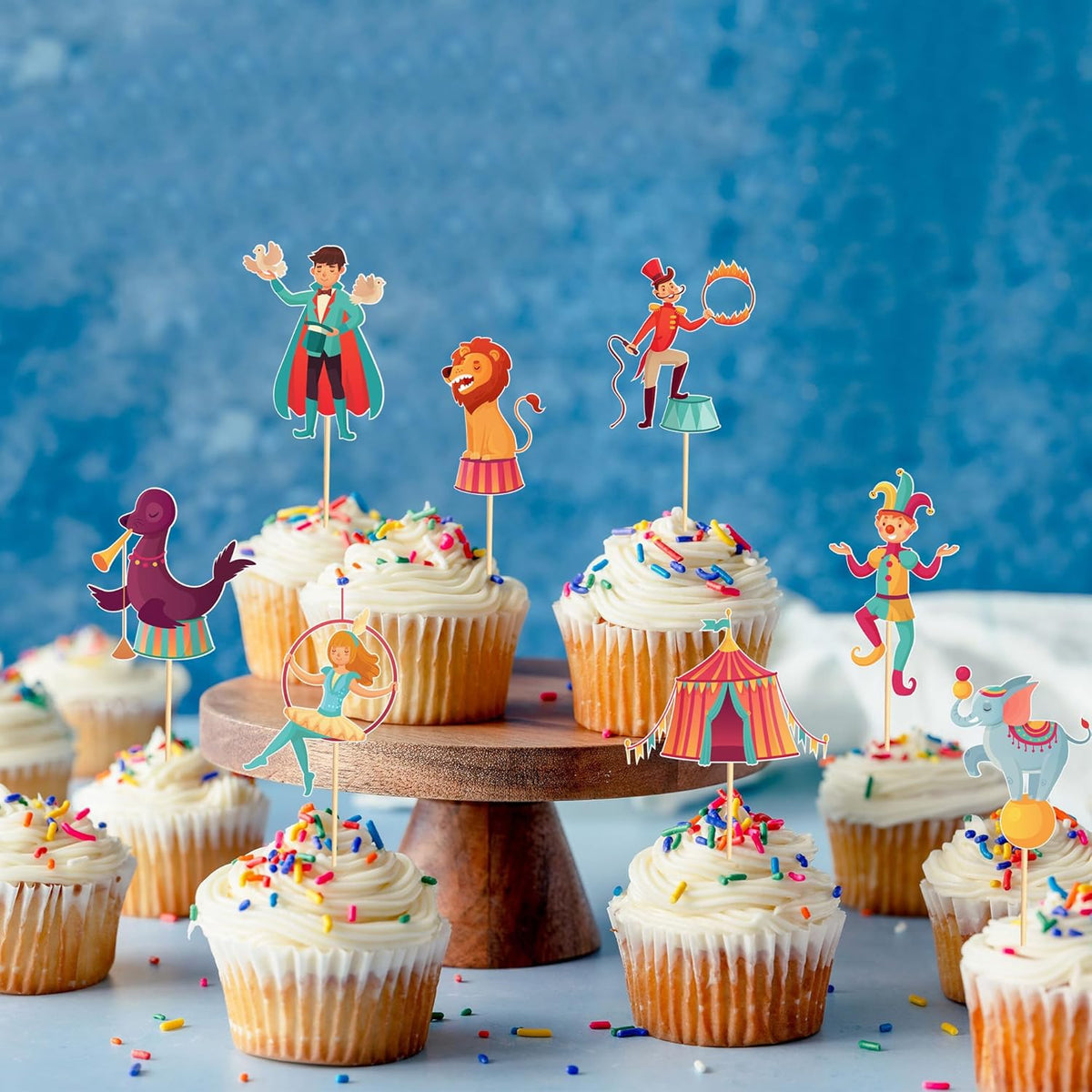 24pcs Circus Cupcake Toppers Carnival & Circus Party Decorations - Perfect for Cupcake, Cake & Baby