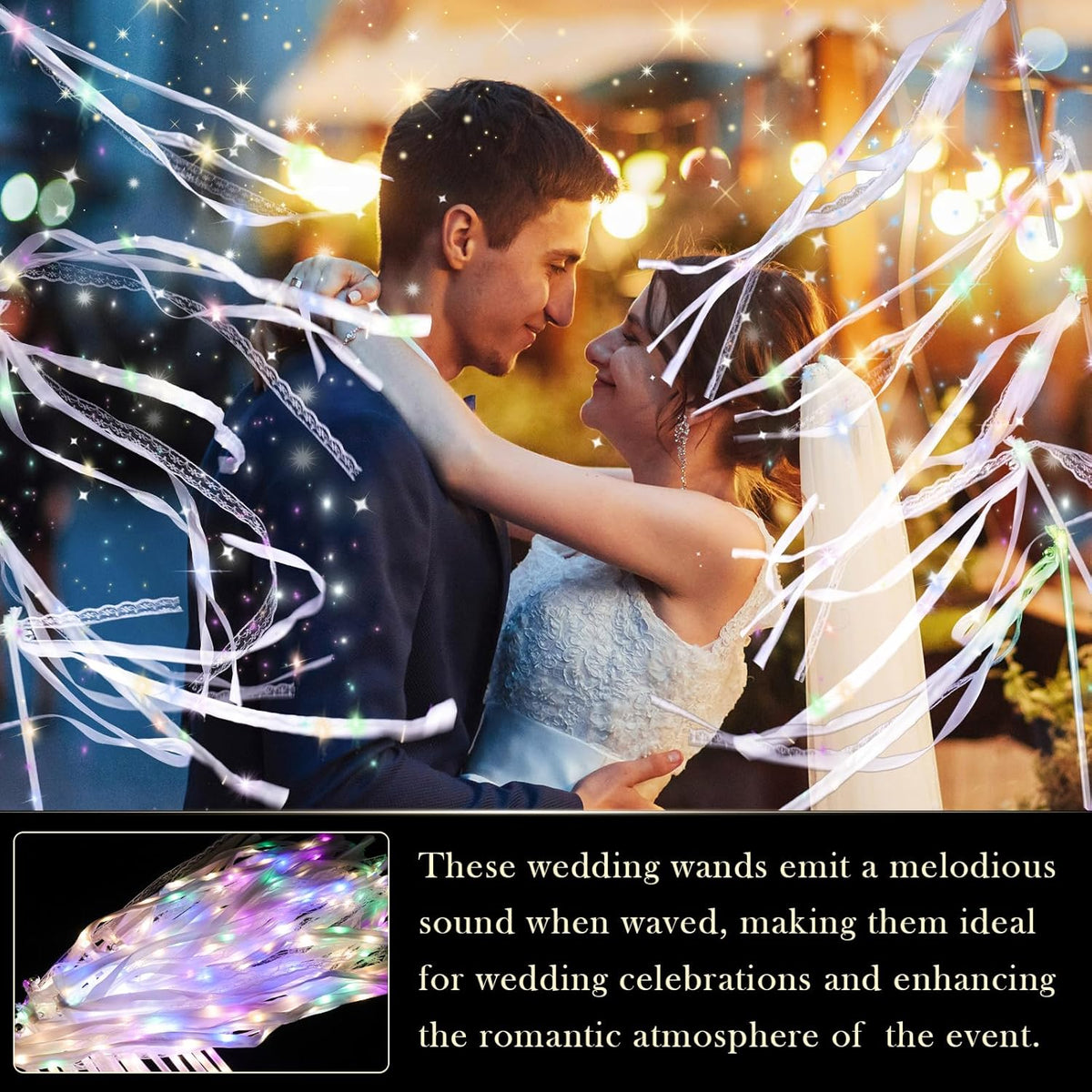 30 Pieces Light up Wedding Wands with Ribbons & Bells –LED Silk Wedd Fairy Wands Streamers with