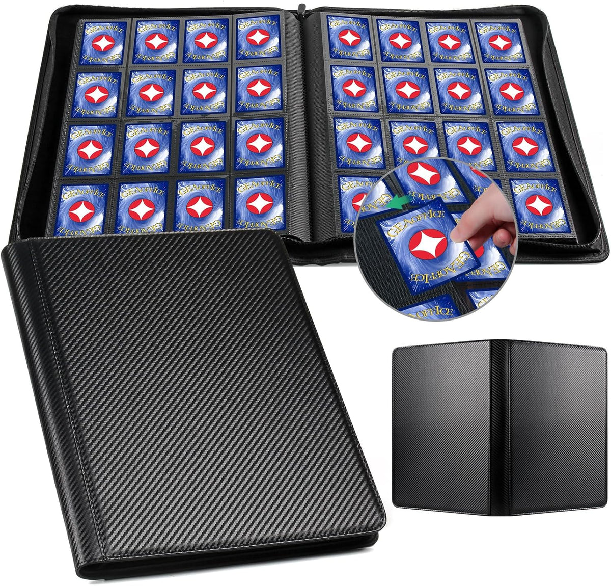 GEAoffice Trading Card Binder 16 Pockets, Premium Large 1000 Card Binder Holds 1000+, Side Loading