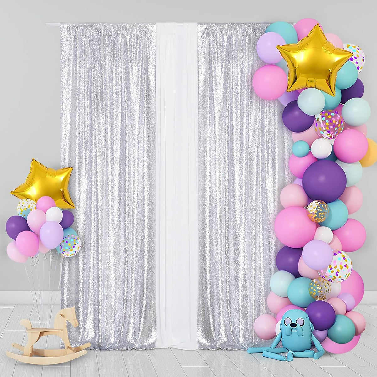 Eternal Beauty Sequin Backdrop Curtains, 2x8 Ft-2 Panels Silver Back Drop for Shimmer Photography
