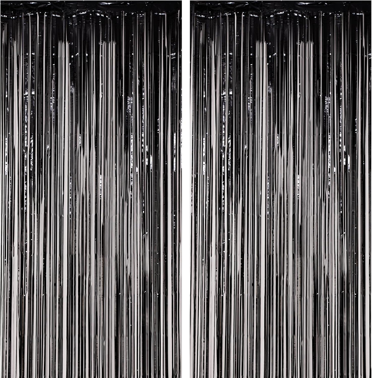 2 Pack Black Foil Fringe Backdrop Curtains, Tinsel Streamers Birthday Party Decorations, Fringe
