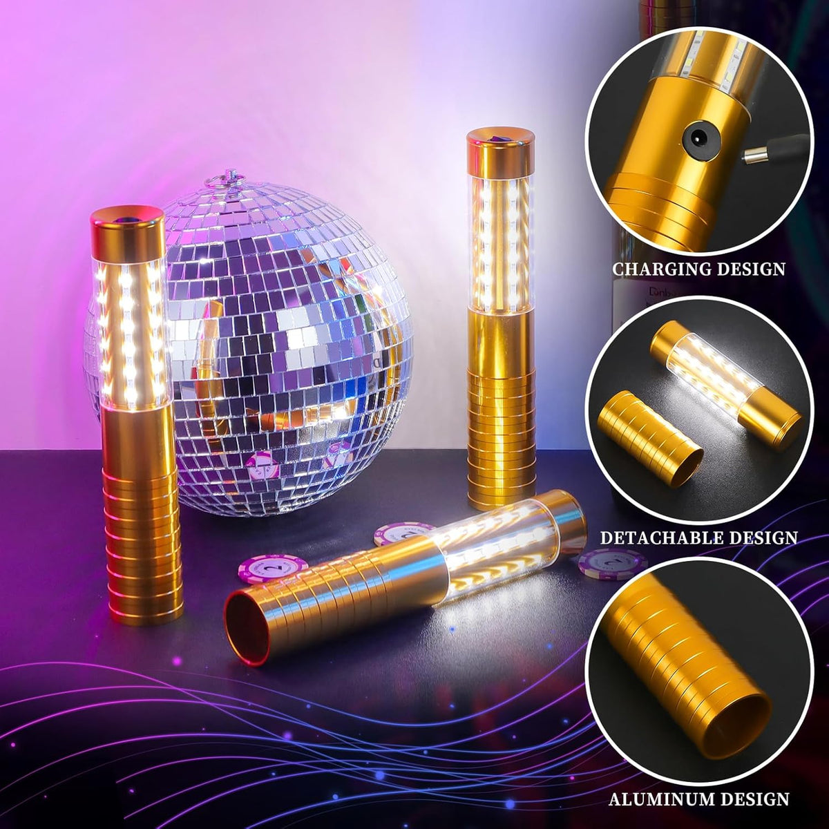 8 Pieces LED Strobe Baton Light Rechargeable Bottle Service Sparklers Stick Reusable Champagne